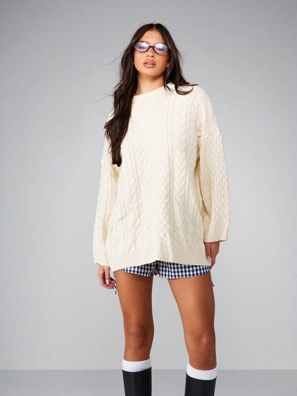 Missguided MISSGUIDED Oversized Cable Knit Sweater With Chunky Pattern