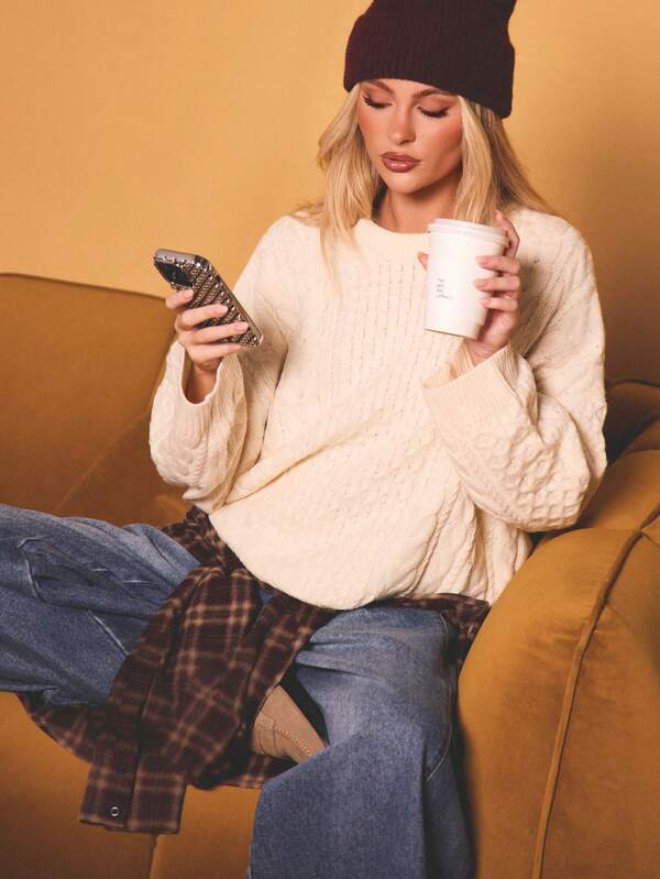 missguided MISSGUIDED Oversized Cable Knit Sweater With Chunky Pattern