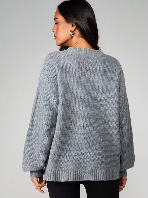 Missguided MISSGUIDED Oversized Cable Knit Sweater With Embroidery Detail