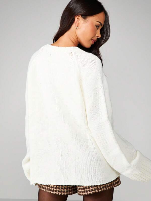 Missguided MISSGUIDED Oversized Cable Knit Sweater With Raglan Sleeves