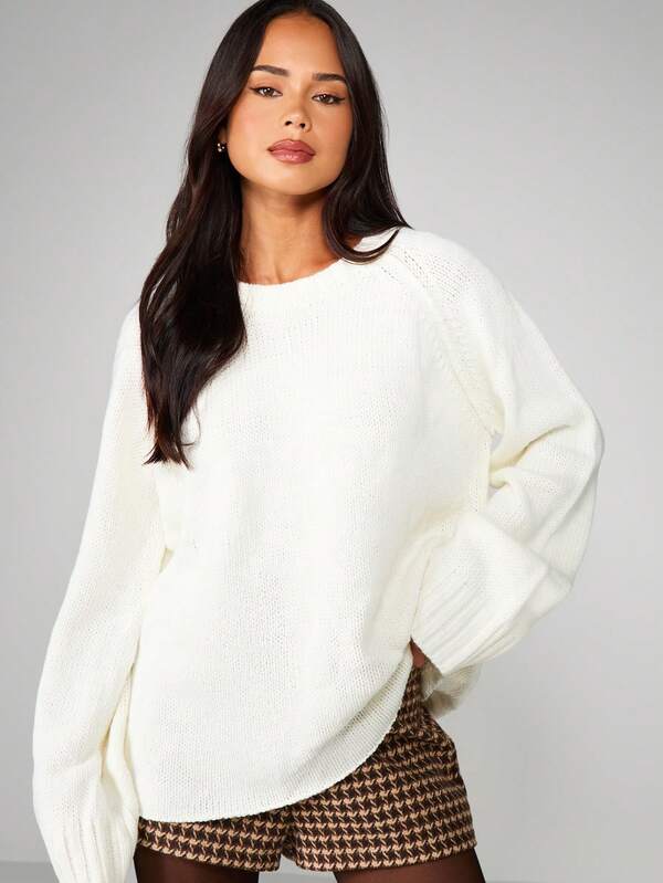 missguided MISSGUIDED Oversized Cable Knit Sweater With Raglan Sleeves