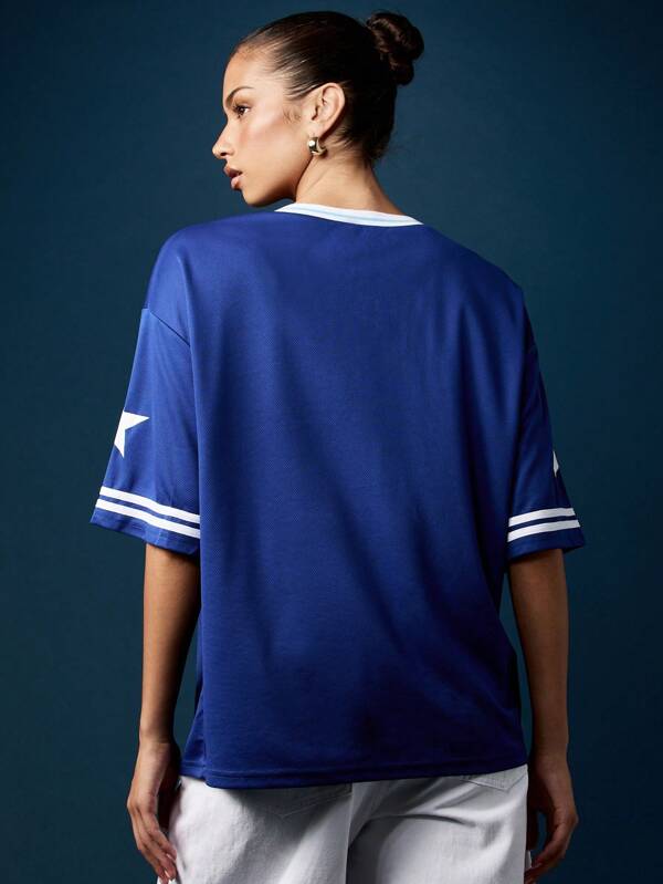 Missguided MISSGUIDED Oversized California Baseball Jersey With Stars And Numbers