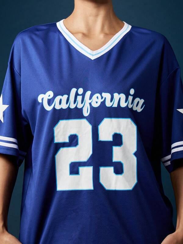 Missguided MISSGUIDED Oversized California Baseball Jersey With Stars And Numbers