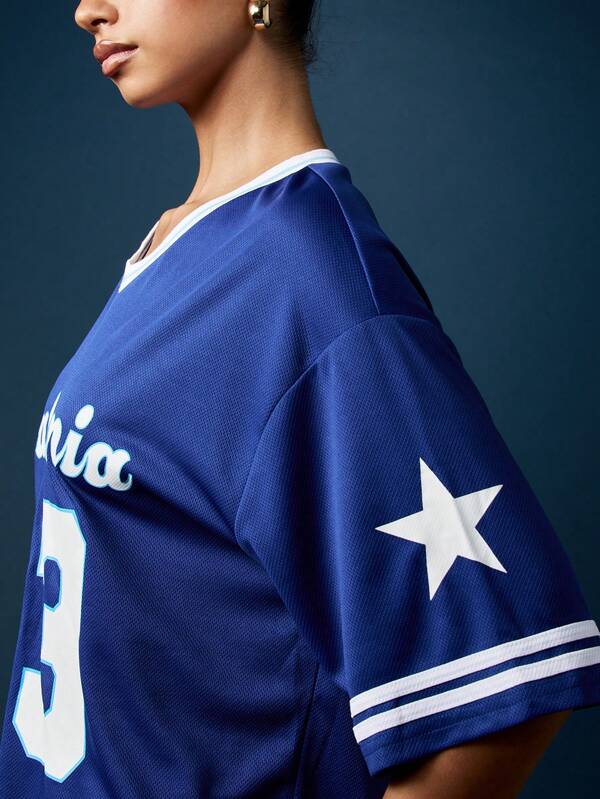 Missguided MISSGUIDED Oversized California Baseball Jersey With Stars And Numbers
