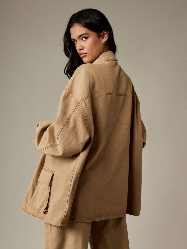 Missguided MISSGUIDED Oversized Canvas Utility Jacket With Multiple Pockets