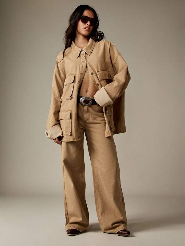 Missguided MISSGUIDED Oversized Canvas Utility Jacket With Multiple Pockets