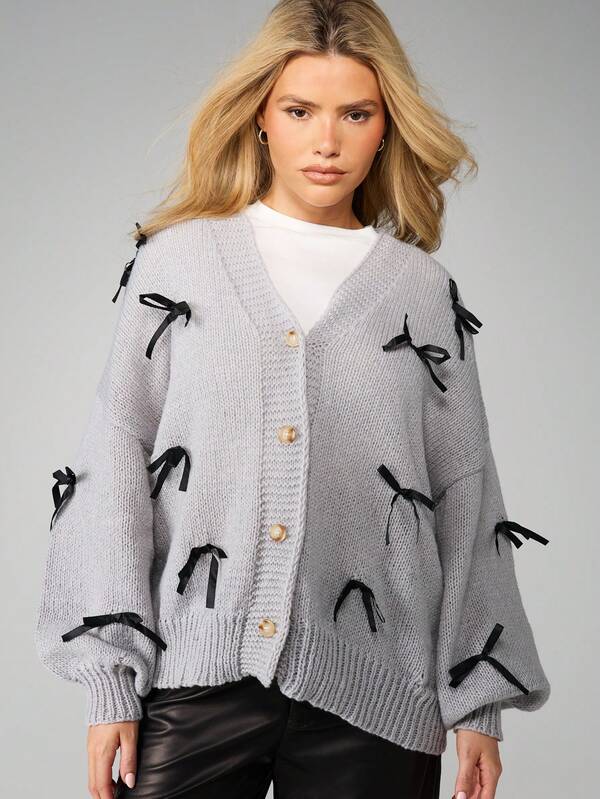 missguided MISSGUIDED Oversized Cardigan With Bow Details