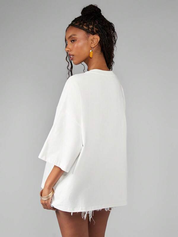 Missguided MISSGUIDED Oversized Casual Streetwear Graphic Print Orchid Design T-Shirt