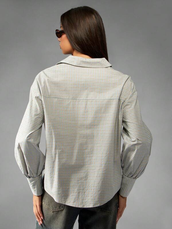 Missguided MISSGUIDED Oversized Checkered Button Down Collared Shirt
