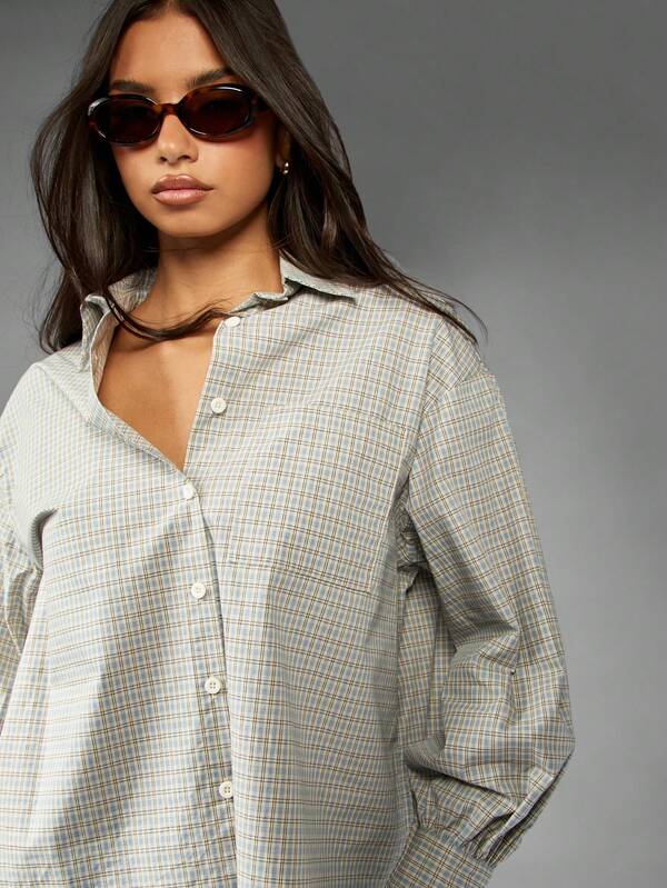 Missguided MISSGUIDED Oversized Checkered Button Down Collared Shirt
