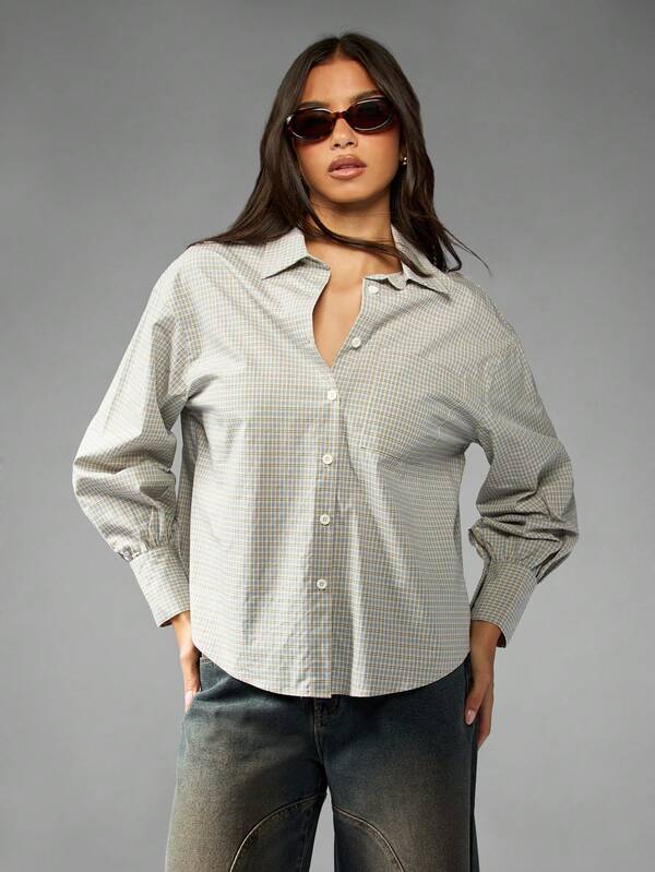missguided MISSGUIDED Oversized Checkered Button Down Collared Shirt
