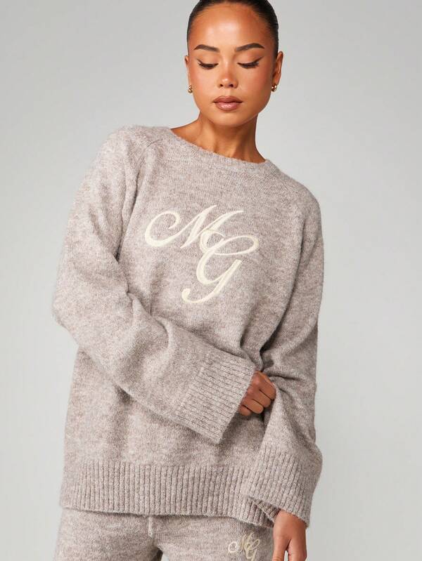 Missguided MISSGUIDED Oversized Chunky Knit Sweater With Embroidery