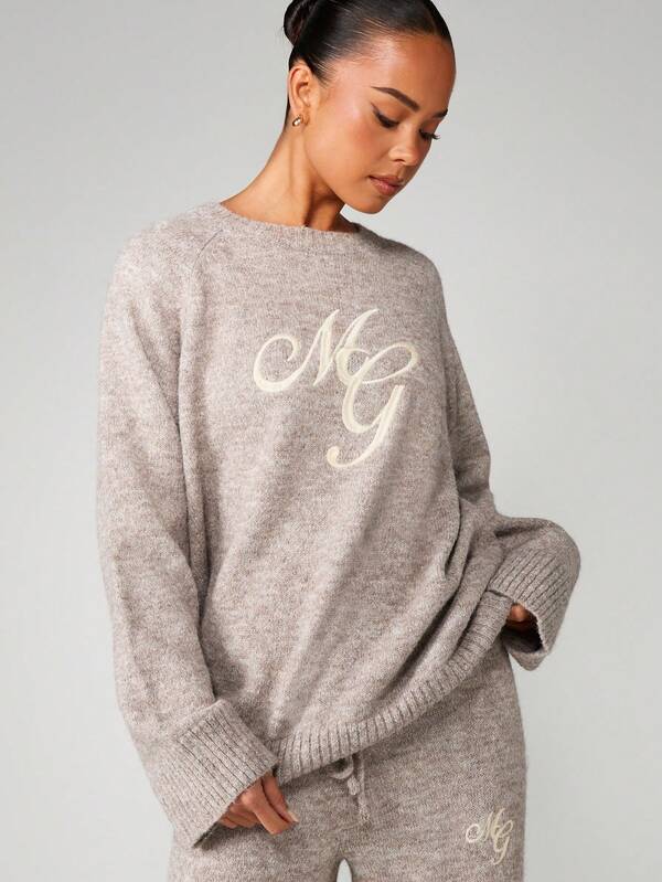 missguided MISSGUIDED Oversized Chunky Knit Sweater With Embroidery
