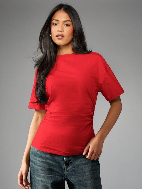 missguided MISSGUIDED Oversized Cinched Waist T-Shirt With Ruched Detail