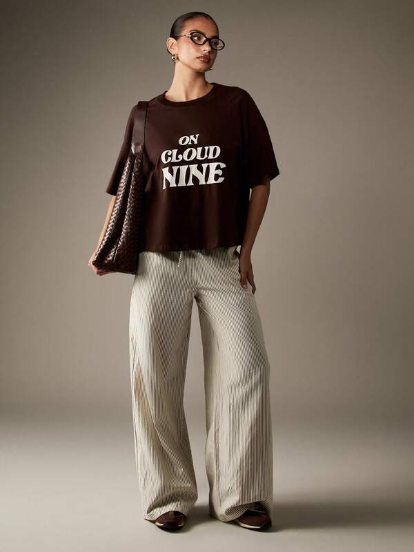 Missguided MISSGUIDED Oversized Cloud Nine Slogan T-Shirt With Relaxed Fit