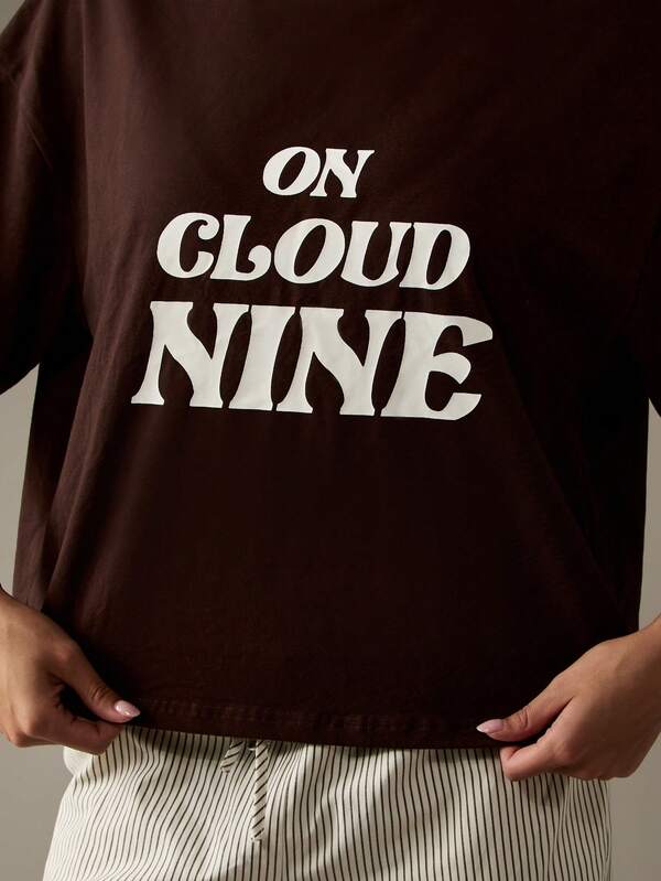 Missguided MISSGUIDED Oversized Cloud Nine Slogan T-Shirt With Relaxed Fit