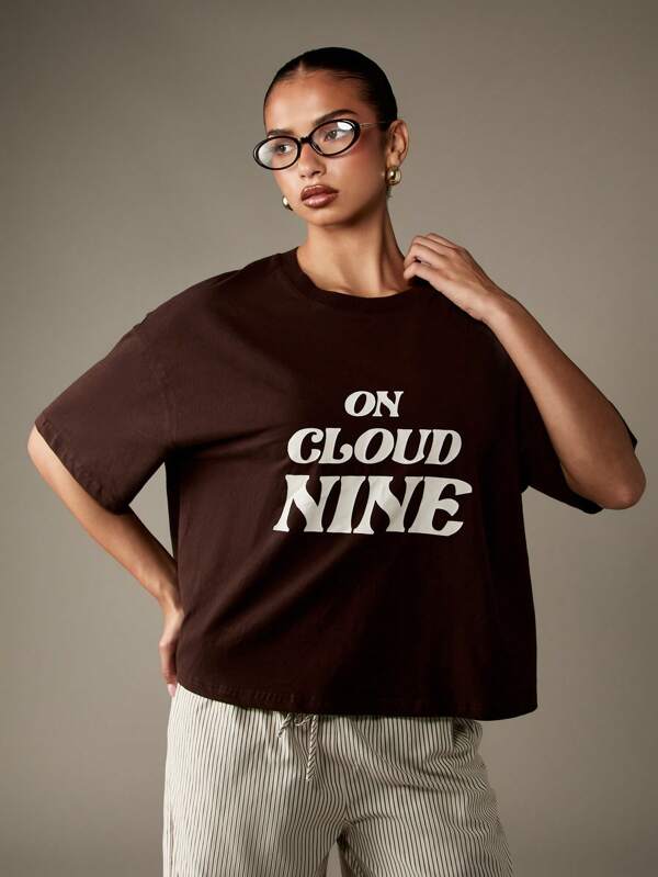 missguided MISSGUIDED Oversized Cloud Nine Slogan T-Shirt With Relaxed Fit
