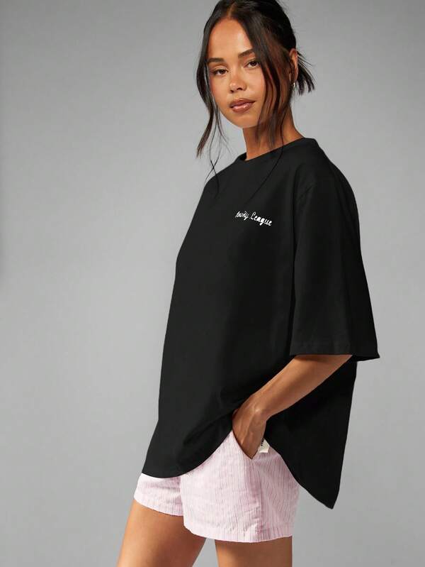Missguided MISSGUIDED Oversized Collegiate Print Tee With Short Sleeves