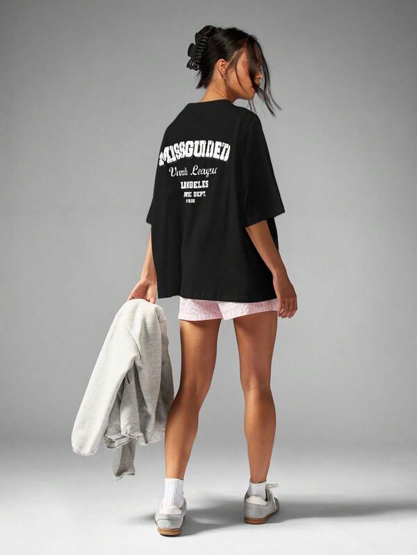 Missguided MISSGUIDED Oversized Collegiate Print Tee With Short Sleeves