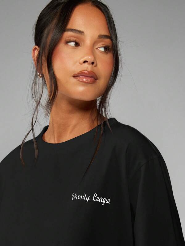 Missguided MISSGUIDED Oversized Collegiate Print Tee With Short Sleeves