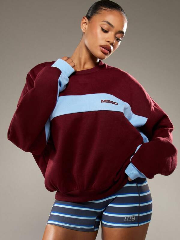 missguided MISSGUIDED Oversized Color Block Sweatshirt With Stripe Panel