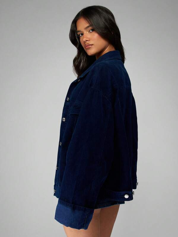 Missguided MISSGUIDED Oversized Corduroy Trucker Jacket With Button Front