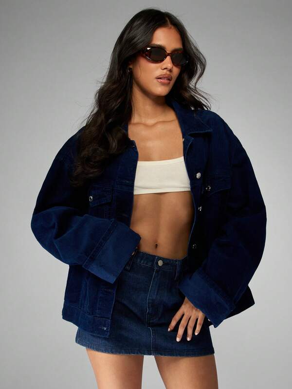 missguided MISSGUIDED Oversized Corduroy Trucker Jacket With Button Front