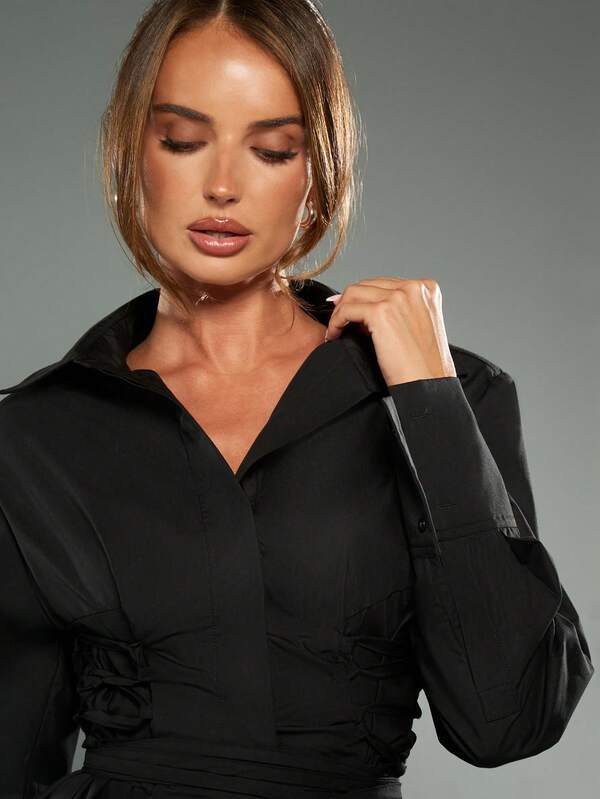 Missguided MISSGUIDED Oversized Corset Lace Up Shirt With Shoulder Pads