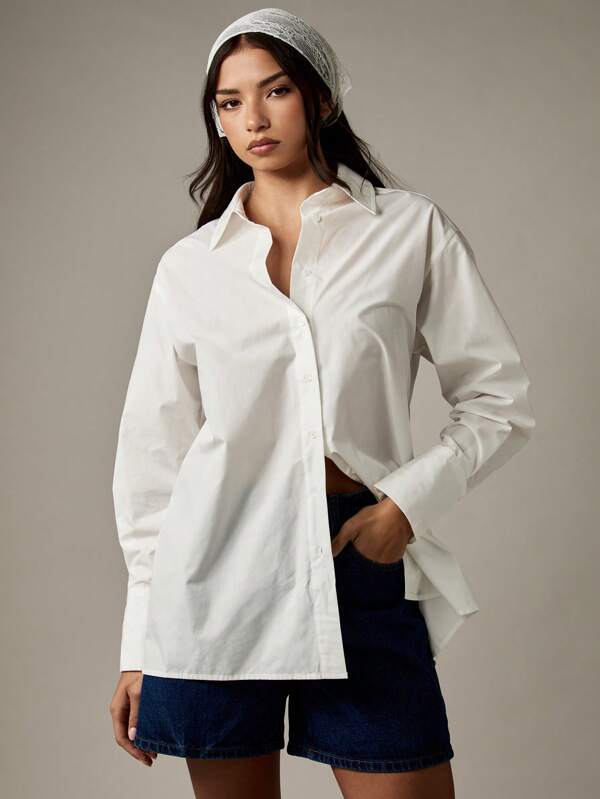 missguided MISSGUIDED Oversized Cotton Button Down Shirt With Long Sleeves