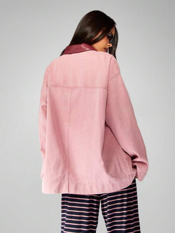 Missguided MISSGUIDED Oversized Cotton Canvas Barn Jacket With Leather Collar