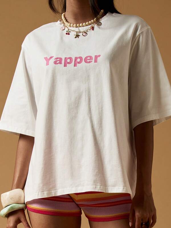 Missguided MISSGUIDED Oversized Cotton T-Shirt With Yapper Print