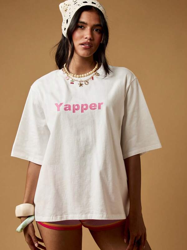 missguided MISSGUIDED Oversized Cotton T-Shirt With Yapper Print