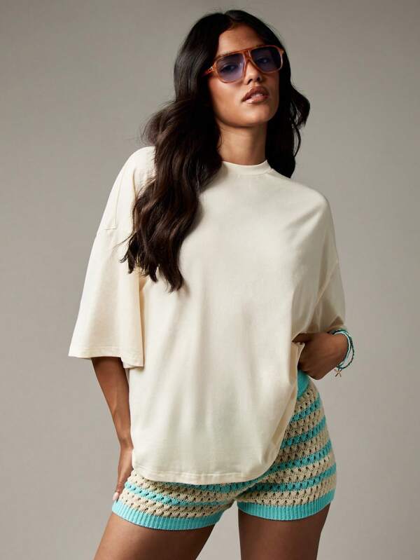Missguided MISSGUIDED Oversized Cotton Tee With Sea And Sun Graphic Design