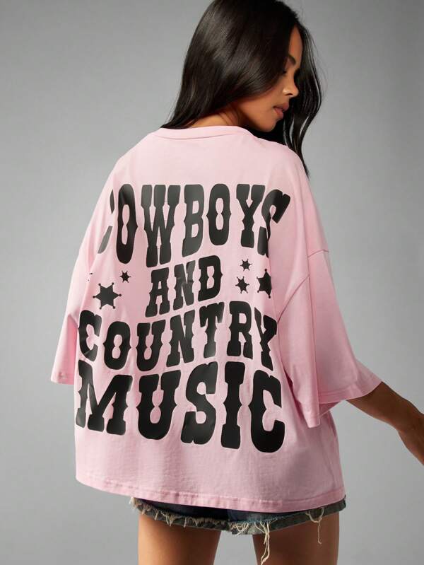 missguided MISSGUIDED Oversized Country Music Slogan T Shirt With Western Style