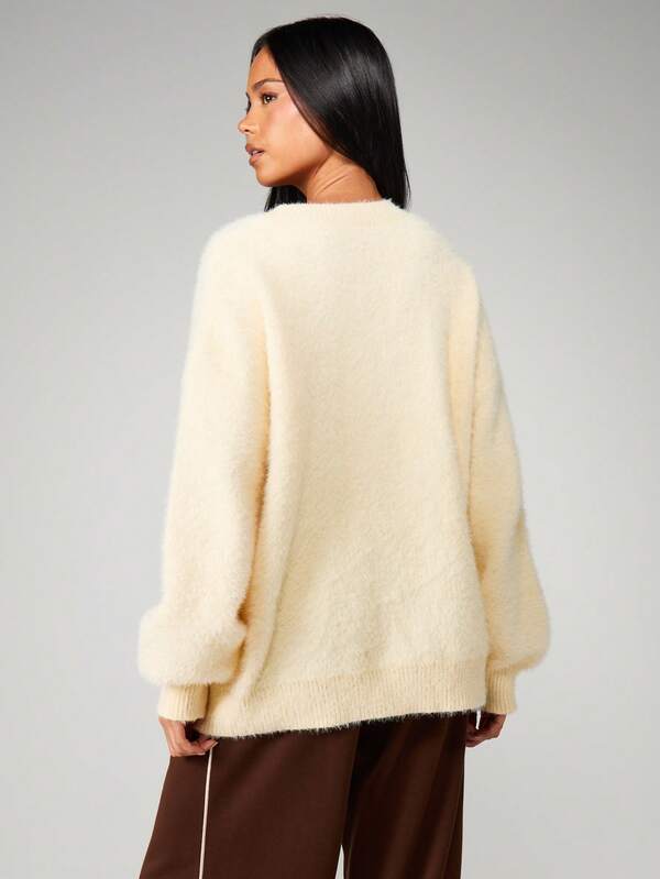 Missguided MISSGUIDED Oversized Crew Neck Fuzzy Sweater