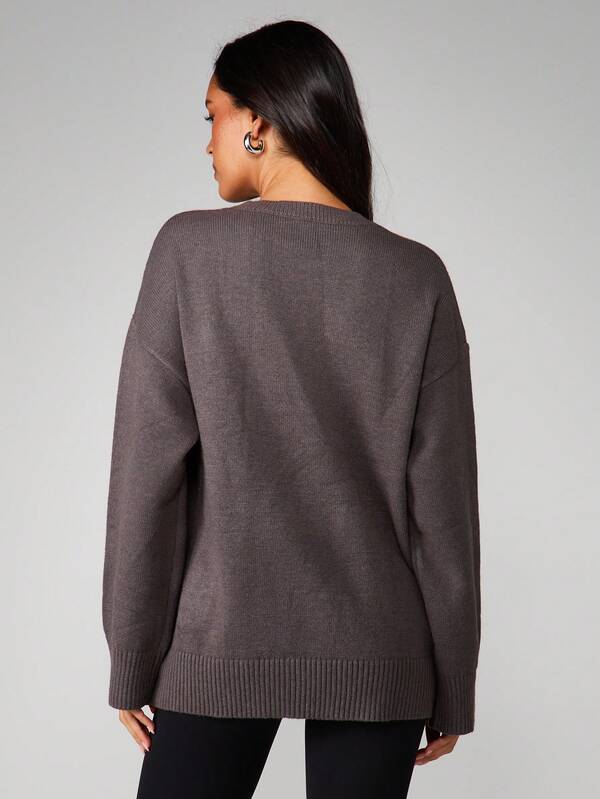 Missguided MISSGUIDED Oversized Crew Neck Knit Sweater With Embroidery