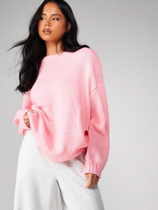 missguided MISSGUIDED Oversized Crew Neck Knit Sweater