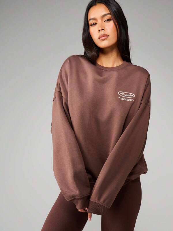 missguided MISSGUIDED Oversized Crew Neck Sweatshirt With Logo