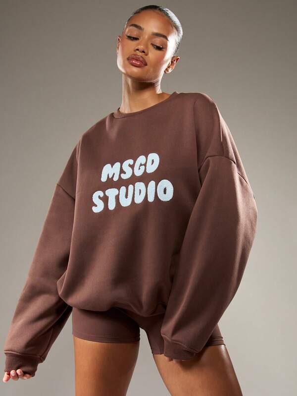 missguided MISSGUIDED Oversized Crew Neck Sweatshirt With Print