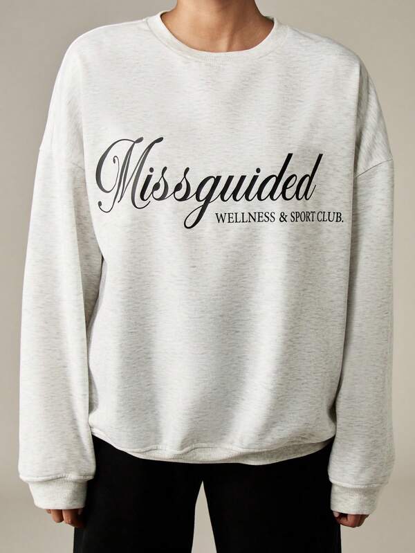 Missguided MISSGUIDED Oversized Crew Neck Sweatshirt With Statement Print