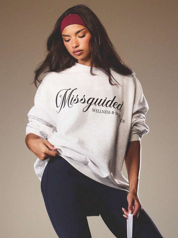 missguided MISSGUIDED Oversized Crew Neck Sweatshirt With Statement Print