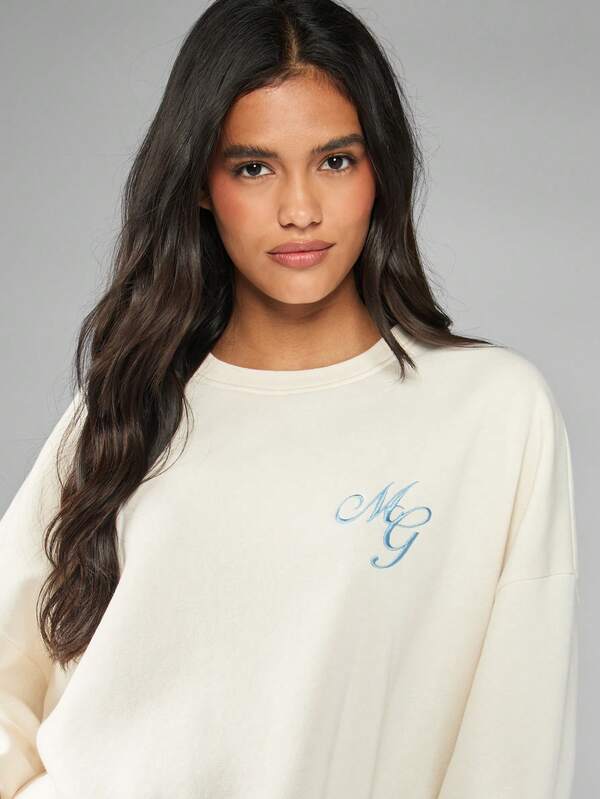 Missguided MISSGUIDED Oversized Crewneck Sweatshirt With Monogram Embroidery