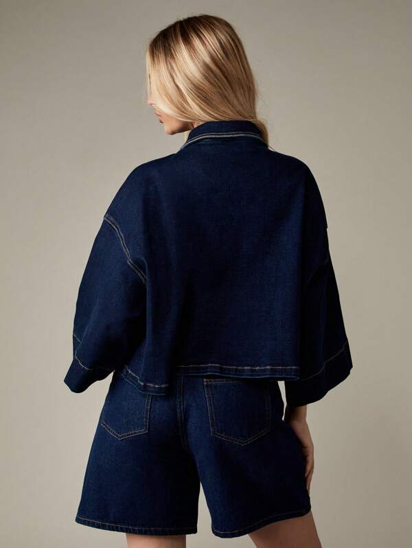 Missguided MISSGUIDED Oversized Cropped Denim Jacket With Wide Sleeves