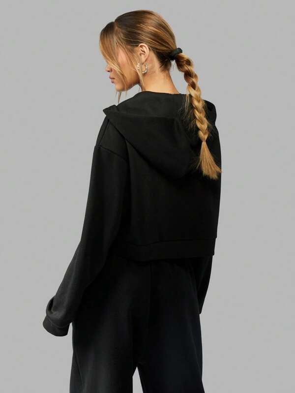 Missguided MISSGUIDED Oversized Cropped Hooded Zip Through Sweatshirt