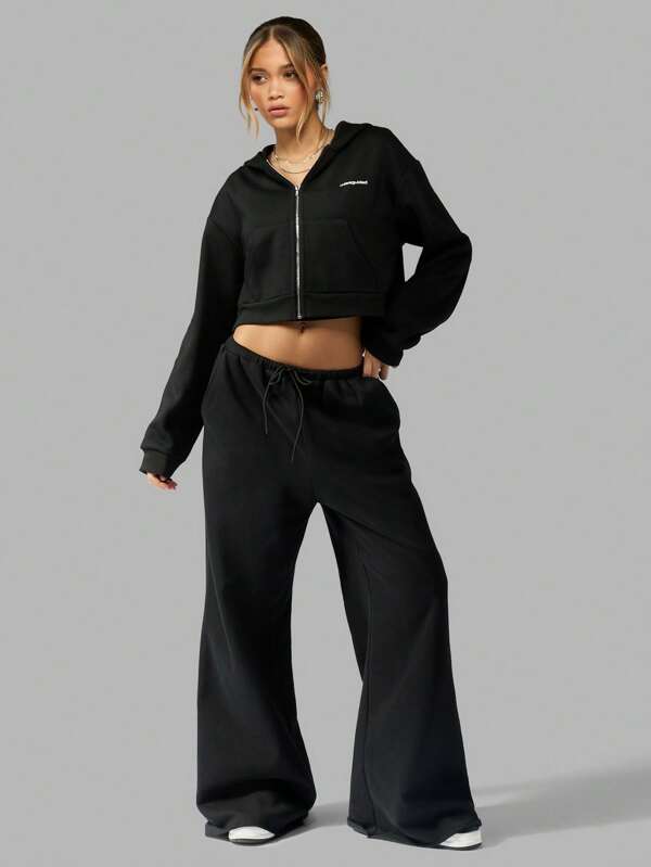 Missguided MISSGUIDED Oversized Cropped Hooded Zip Through Sweatshirt