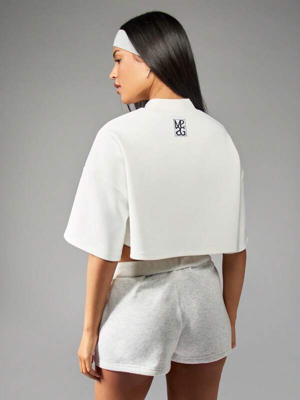 Missguided MISSGUIDED Oversized Cropped Mock Neck Half-Sleeve Casual T-Shirt