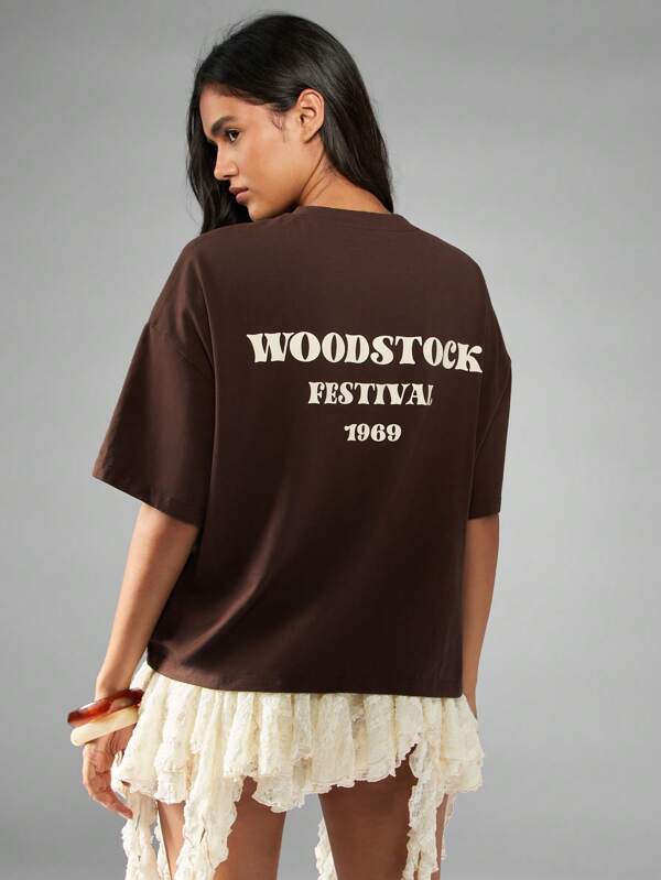 Missguided MISSGUIDED Oversized Cropped Music Festival T-Shirt With Print