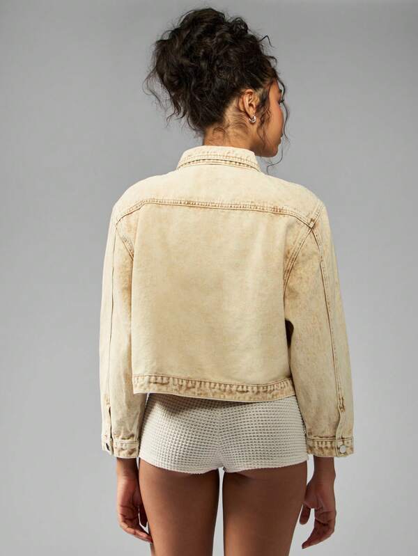Missguided MISSGUIDED Oversized Cropped Sand Washed Trucker Denim Jacket