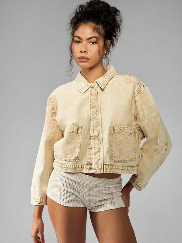 Missguided MISSGUIDED Oversized Cropped Sand Washed Trucker Denim Jacket