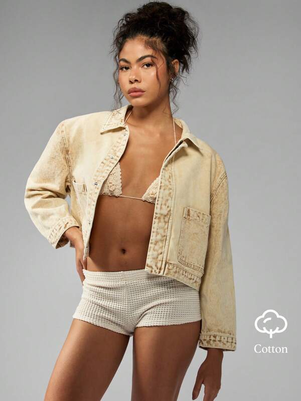 missguided MISSGUIDED Oversized Cropped Sand Washed Trucker Denim Jacket